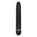 Sleek modern vibrator in black satin finish with multispeed control for enhanced pleasure.
