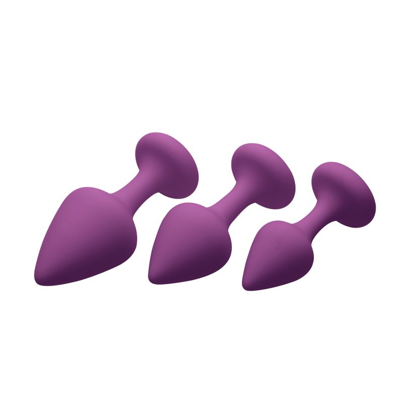 Purple Pleasures 3 Pc Silicone Anal Plugs, perfect silicone anal plugs for beginners with tapered design and comfortable fit.