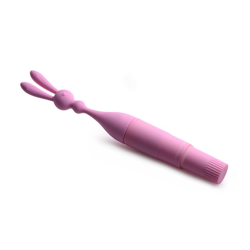 Bunny Rocket Silicone Vibrator, a pink bunny-shaped vibrator with flexible ears for intense stimulation.