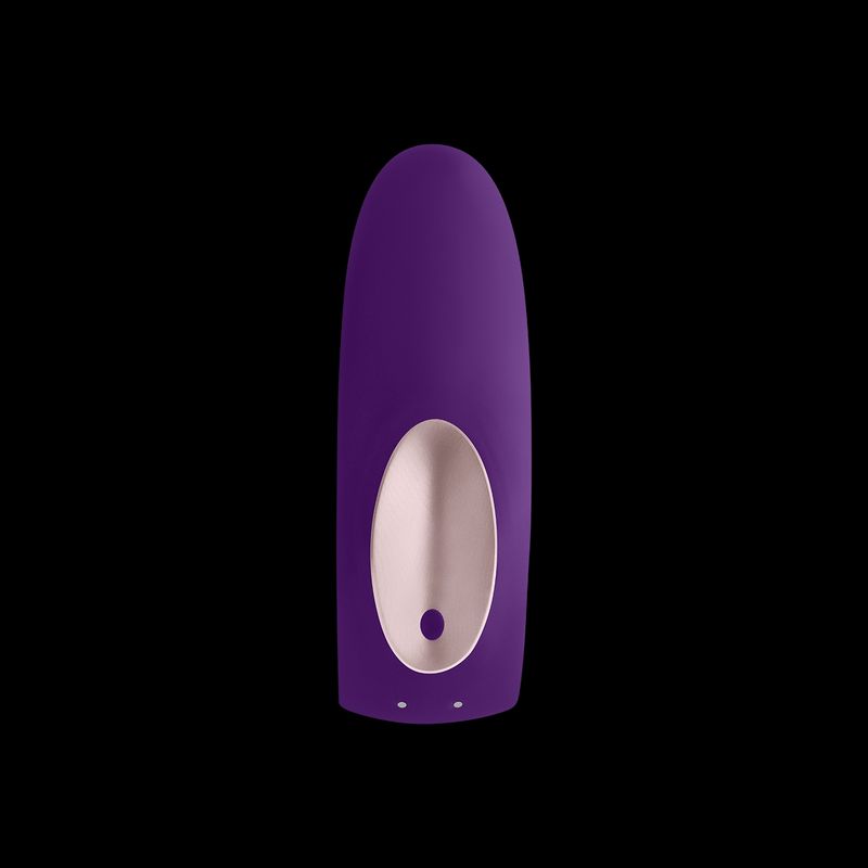 Satisfyer Partner Double Plus Remote, a remote control couples vibrator in elegant purple silicone design.