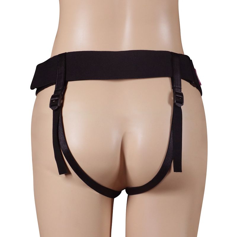 Black hollow strap on harness for realistic hollow strap on dildo featuring adjustable straps and secure fit.