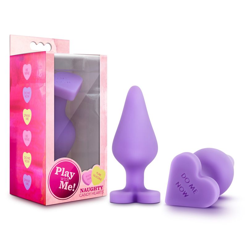 Cute heart-shaped butt plugs in a playful packaging, featuring soft silicone design and smooth finish.