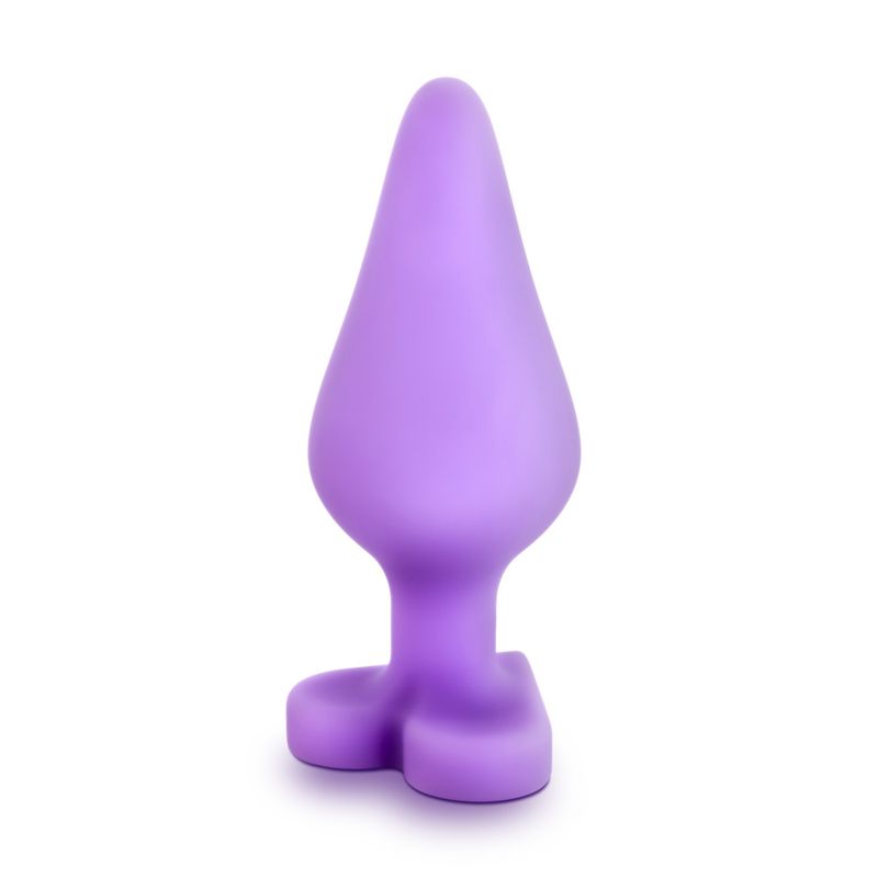 Cute heart-shaped butt plugs in a playful purple color, designed for fun and pleasure.