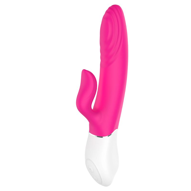Lighter Thrusting Rabbit Vibrator Pink showcasing its dual motors, 9 speeds, and medical grade silicone design.