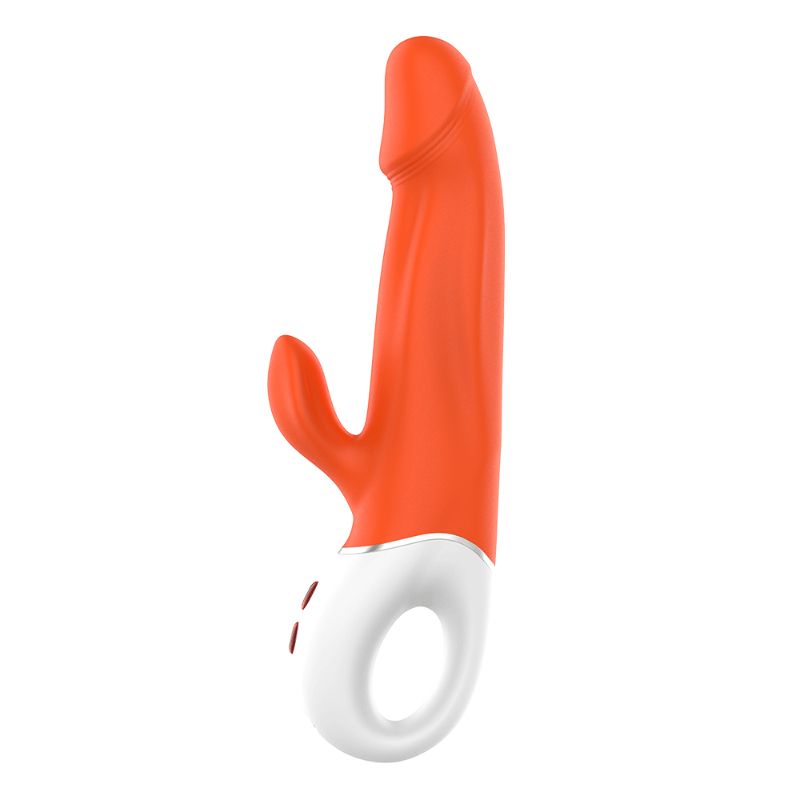 Wave Rabbit Orange waterproof vibrating rabbit toy with 9 modes, silicone and ABS, IPX7 waterproof, 227mm long.