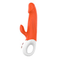 Wave Rabbit Orange waterproof vibrating rabbit toy with 9 modes, silicone and ABS, IPX7 waterproof, 227mm long.