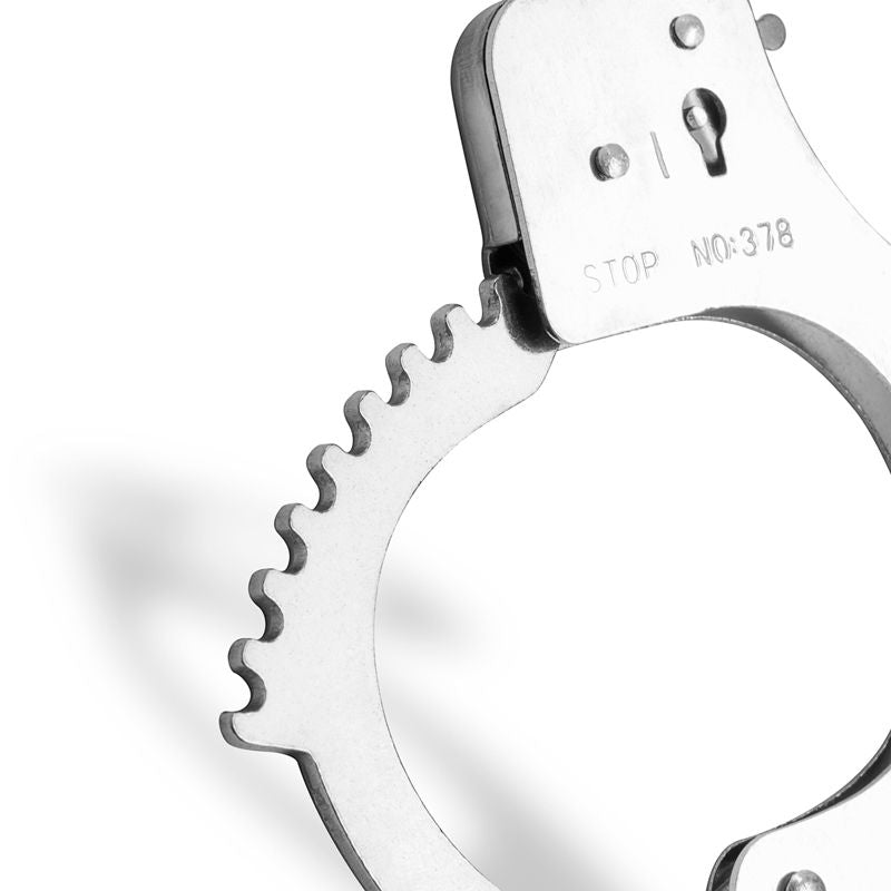 Close-up of an adjustable metal cuff showcasing its strong design and sturdy construction.