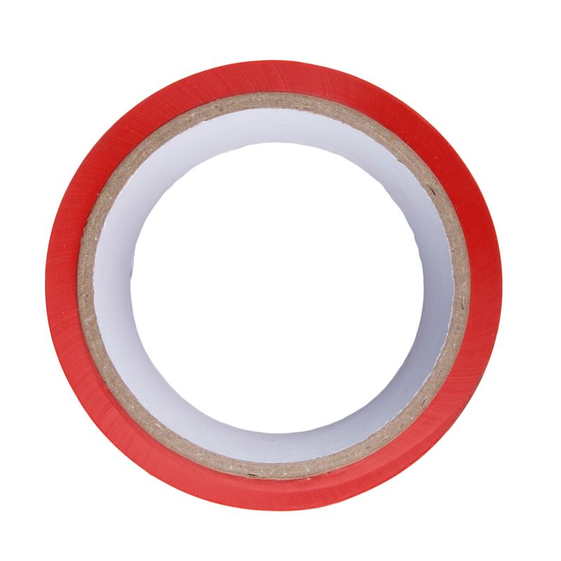 Red non-sticky bondage tape on a roll, ideal for creative bondage play without hair pulling.