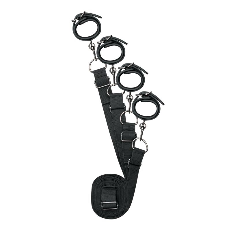 Under Mattress Restraint Set featuring adjustable cuffs and straps for bondage play.
