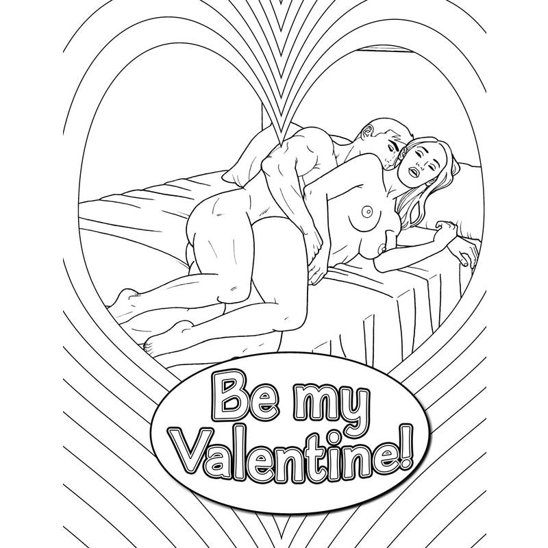My Naughty Valentine Colouring Book featuring intimate couple under a heart design with the text 'Be my Valentine!'