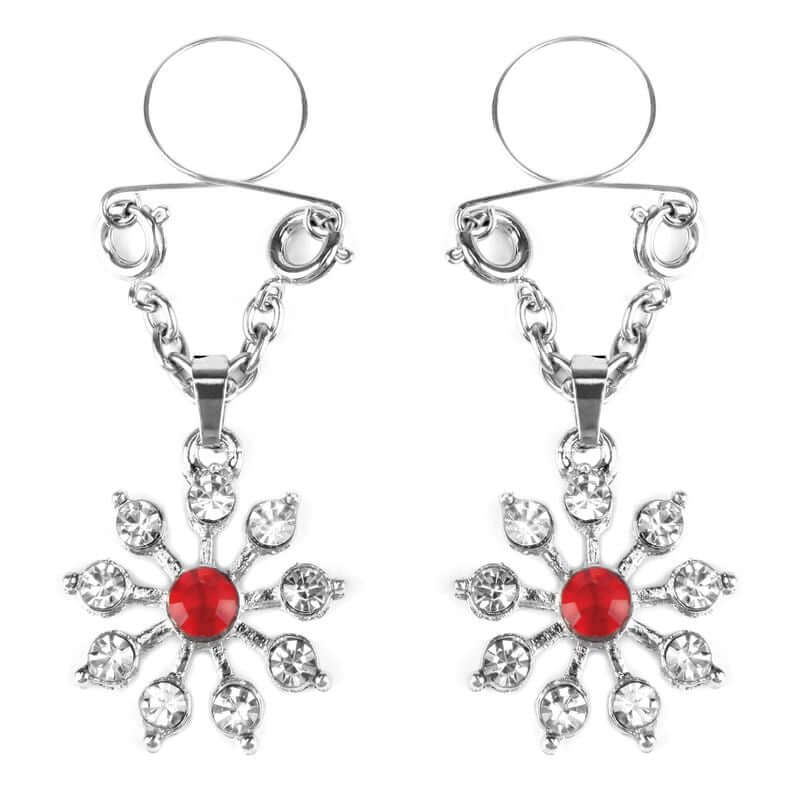 Ruby and Diamond Star Nipple Jewellery with adjustable rings, no piercing needed, 0.75" length, 2" height.