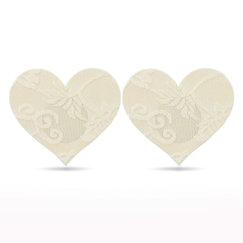 Lace nipple pasties in heart shape, self-adhesive and hypoallergenic, ideal for outfit accessories.