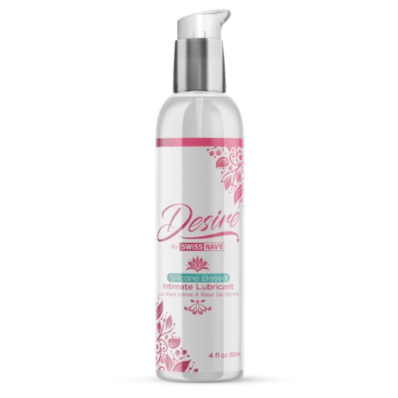 Desire Silicone Based Intimate Lubricant 4oz/118ml bottle with pump dispenser for intimate essentials.
