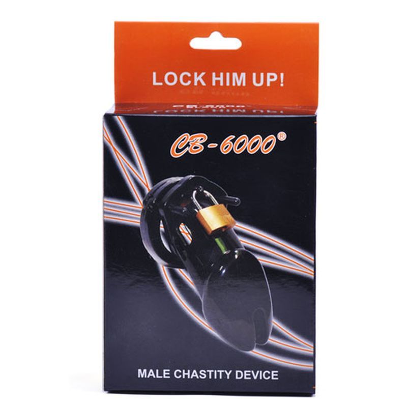 Male Chastity Kit Black packaging of the male chastity cage kit with device and lock details.