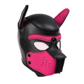 pink puppy play mask with ears and detachable mouthpiece for comfort and vision.