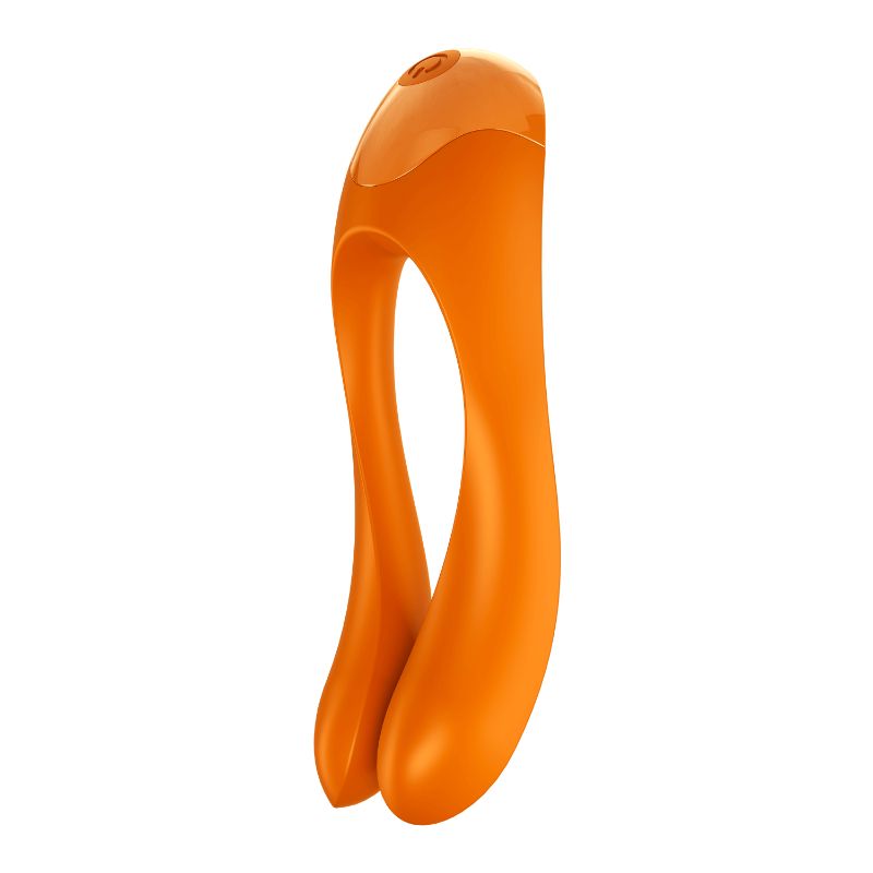 Satisfyer Candy Cane finger vibe in vibrant orange, designed for powerful sensations and beginners' enjoyment.