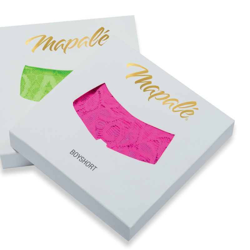 Lace Keyhole Pantie Black packaging with vibrant colors, showcasing Mapalé boyshorts in a sexy store near me.