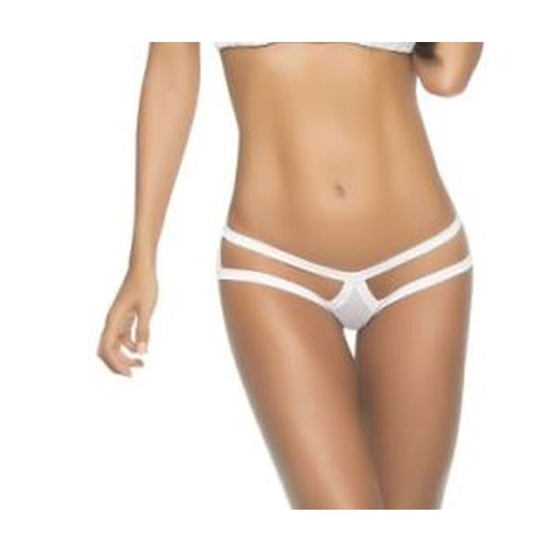 Cage panty in white featuring slender straps for a daring look and moderate coverage.