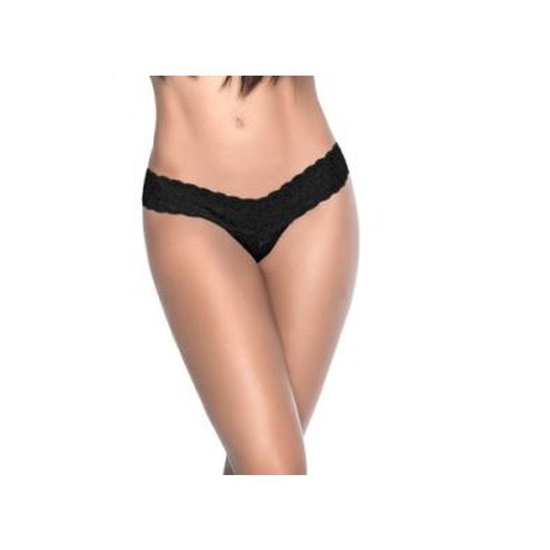 Lace V Back Thong Black showcasing a low rise design, perfect intimate essentials for her.