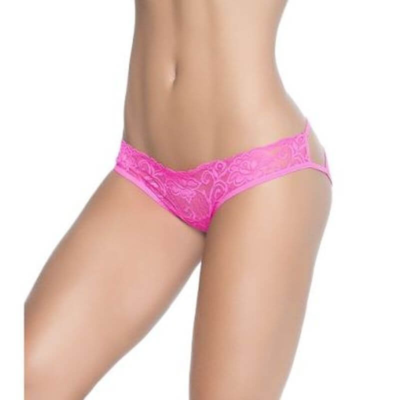 Caged Lace Pantie Pink, low rise lace pantie with a cotton lined gusset and cage back design.