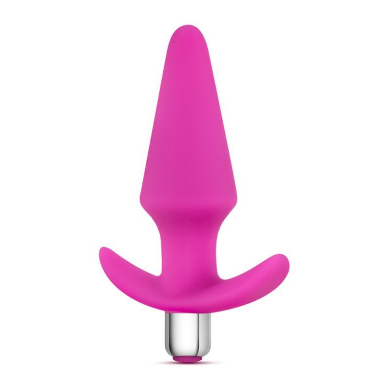 Luxe Discover Pink vibrating anal plug with removable bullet showcasing its sleek design and waterproof feature.