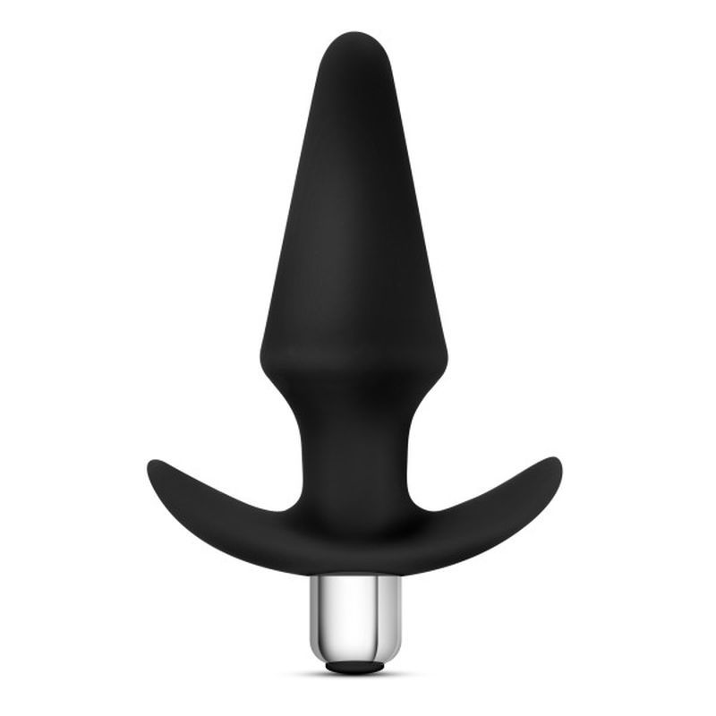 Luxe Discover Black vibrating anal plug with removable bullet, featuring 10 vibrating functions and waterproof design.