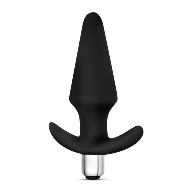 Luxe Discover Black vibrating anal plug with removable bullet, featuring 10 vibrating functions and waterproof design.