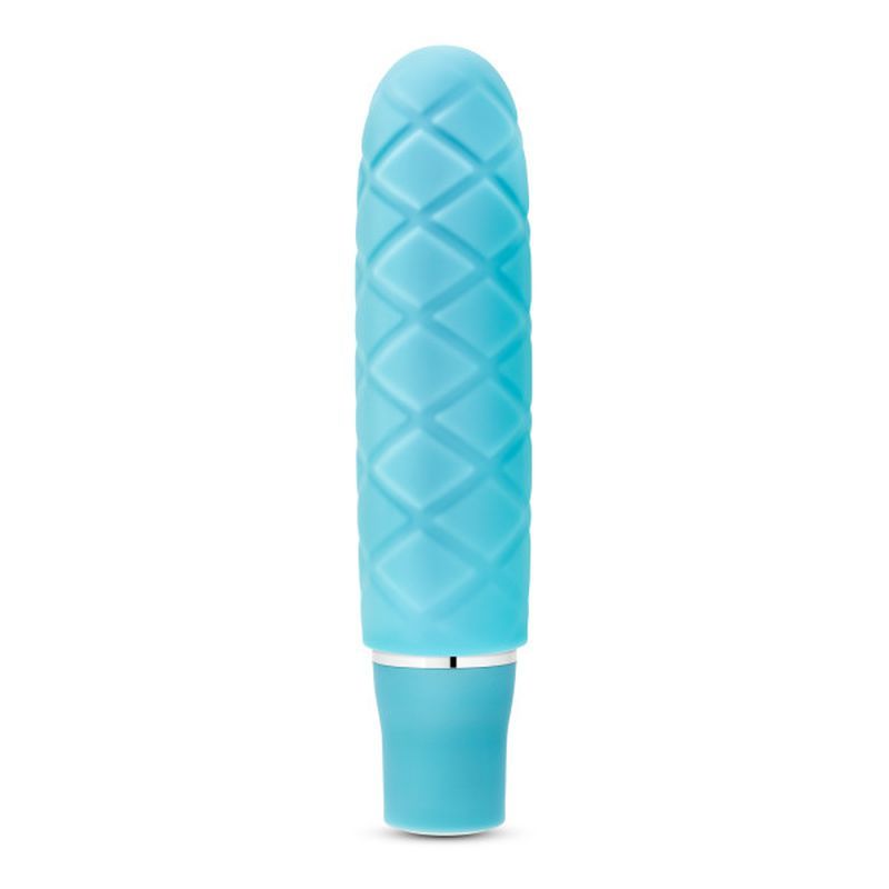 Luxe Cozi Mini Aqua mini silicone vibrator with a smooth satin finish and textured design for stimulation.
