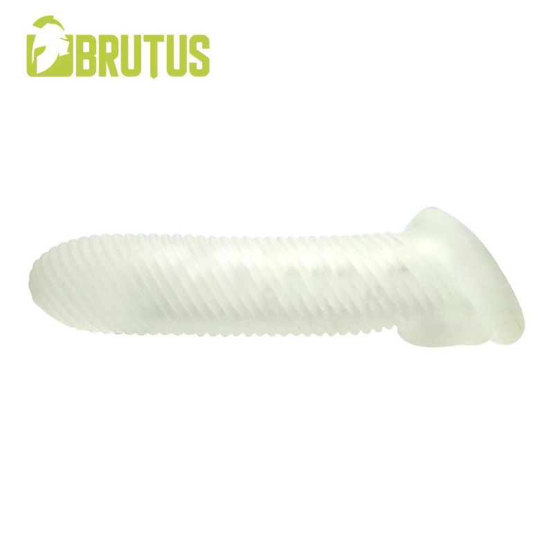 Almighty Ribbed Cocksheath 18cm, a ribbed cocksheath for enhanced pleasure from Brutus.