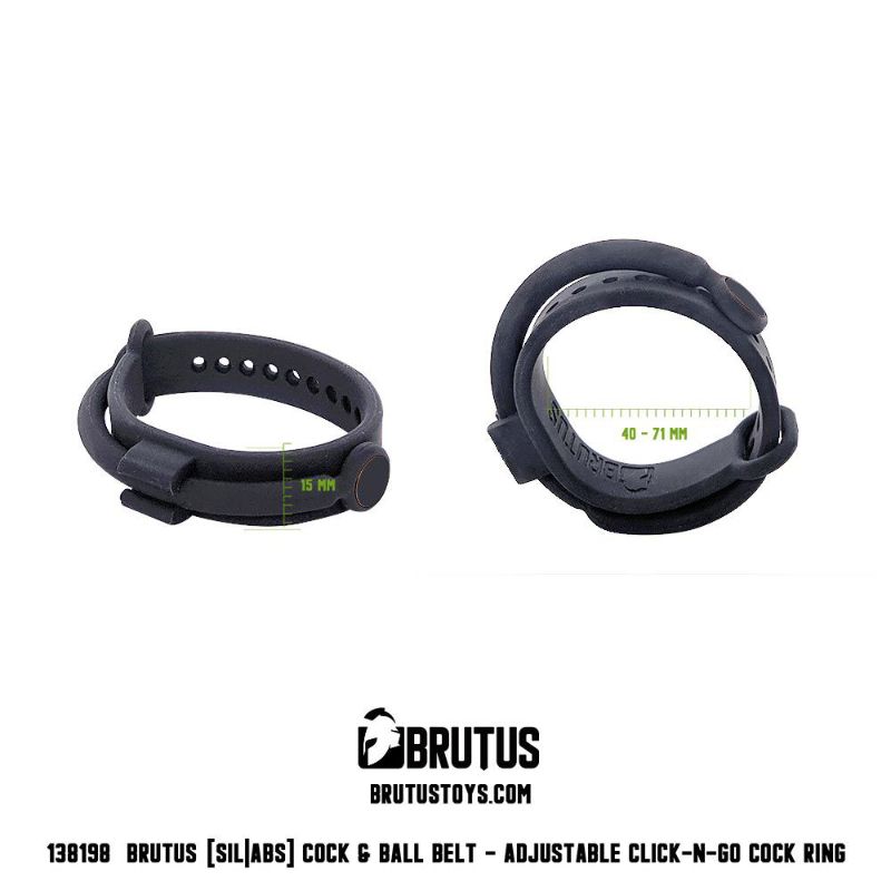 Brutus adjustable cock and ball belt featuring an easy click and go size adjustment system for versatility.