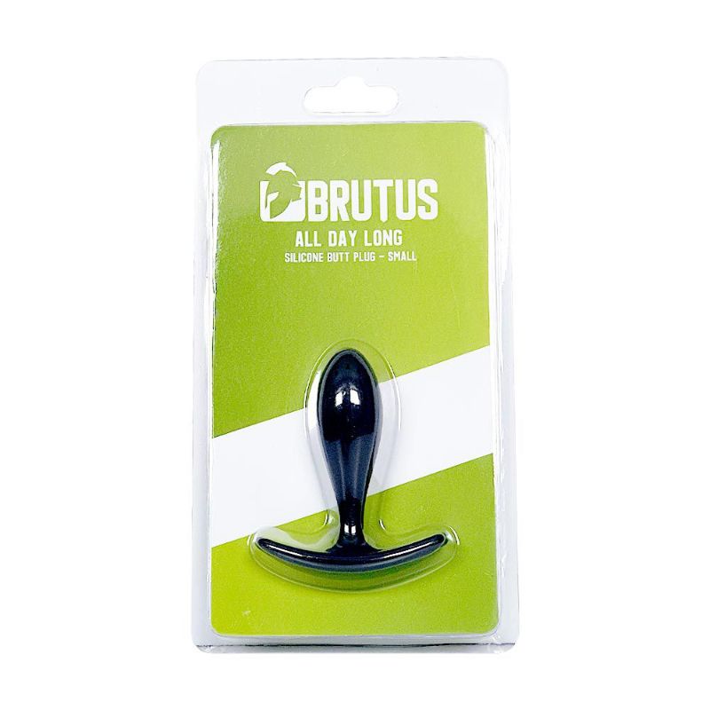 Brutus All Day Long silicone butt plug in packaging, featuring premium silicone material in small size.