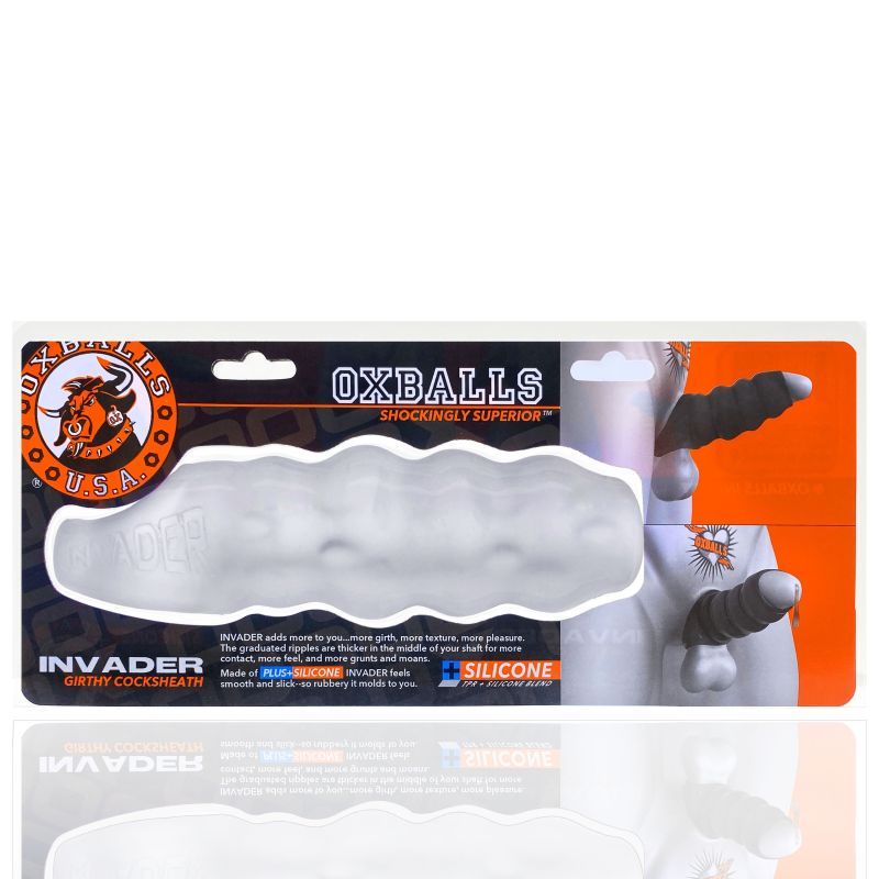 Invader Cocksheath Cool Ice, an open-ended cocksheath made of PLUS+SILICONE for maximum stimulation.