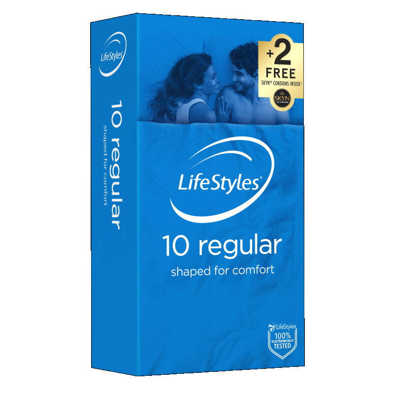 Lifestyles Regular Condoms 10, easy fit condoms designed for comfort with a smooth surface and lubricated finish.
