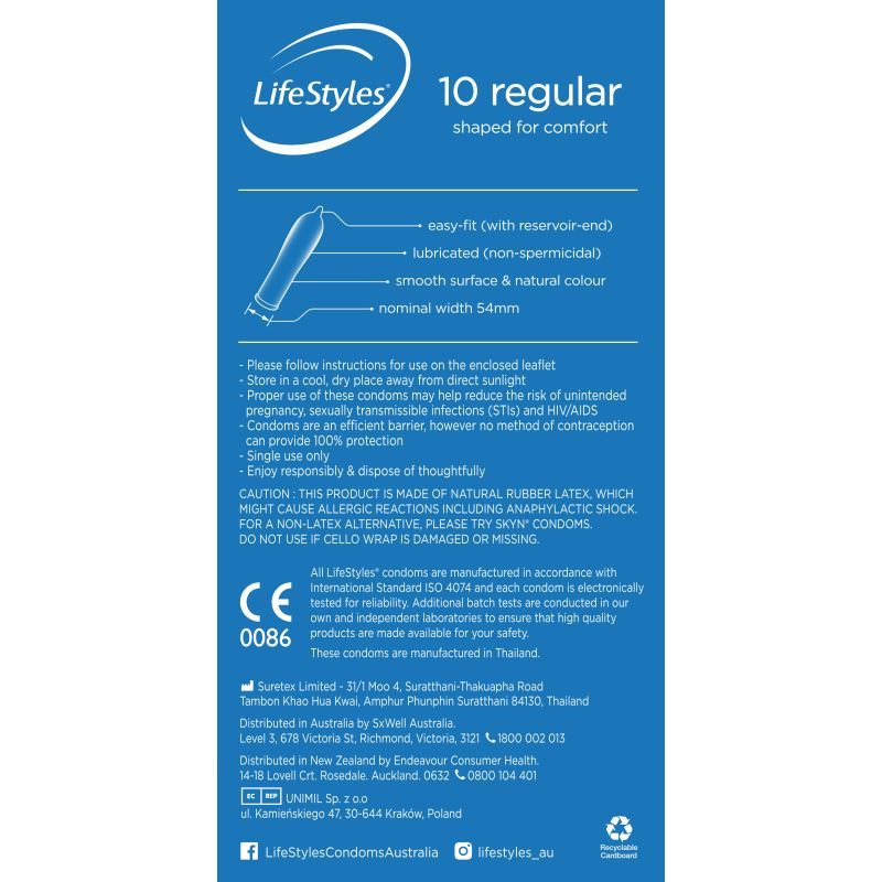 Lifestyles Regular Condoms 10 - easy fit condoms, easy to put on, lubricated, smooth surface, comfortable fit.