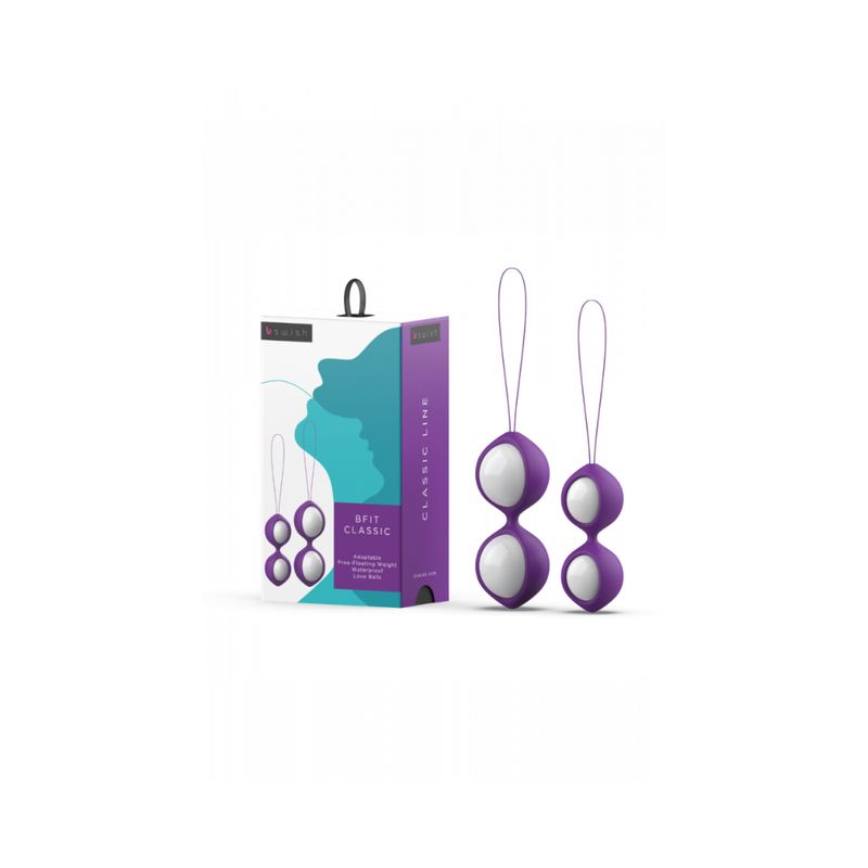 Bfit Classic Purple Love Balls for Kegel exercise love balls, featuring interchangeable weights and a strong retrieval cord.