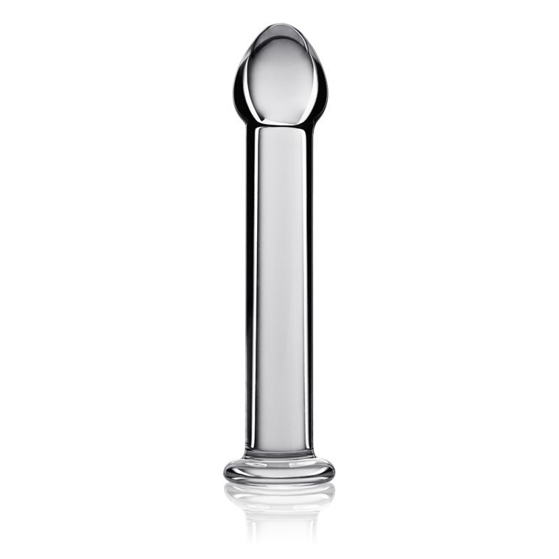 7 inch glass dildo shown in clear glass with smooth design, perfect for enhancing pleasure.