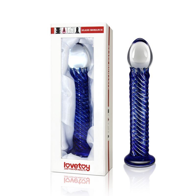 Glass Romance 7 Blue 7.5in glass dildo 7.5 inch in luxury gift box, perfect for stylish collection and sensations.