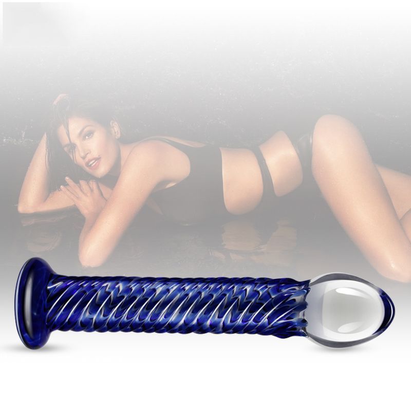 Glass Romance 7 Blue glass dildo 7.5 inch with a textured design, perfect for collection and sensation.