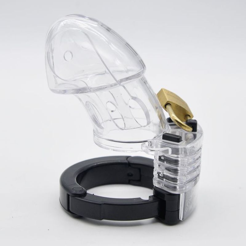 Brutus Alpha Chastity Cage Clear, adjustable male chastity cage, featuring durable polycarbonate construction.