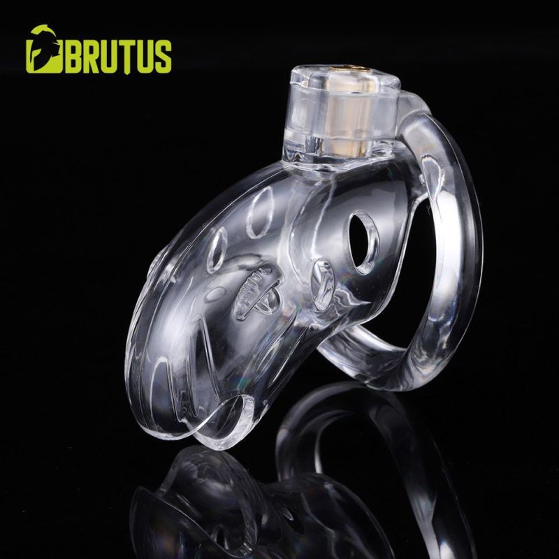 Brutus Shark Chastity Cage Clear, a custom adjustable chastity cage for comfort and durability.