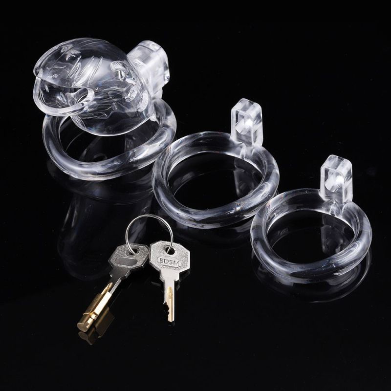 Brutus Shark Chastity Cage featuring clear polycarbonate design and keys for a custom adjustable chastity cage.