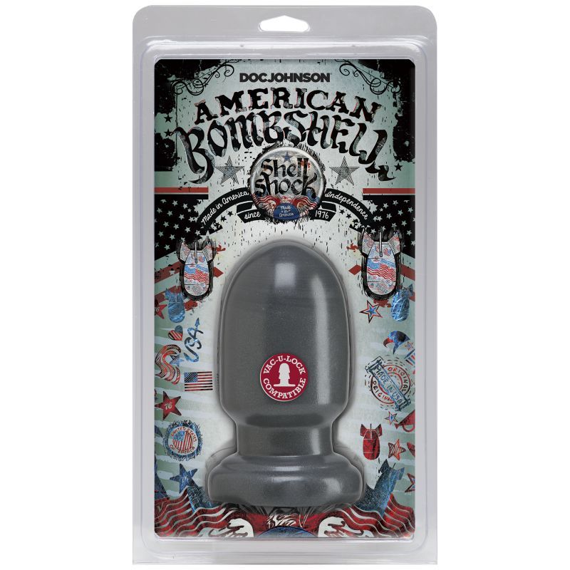 Shell Shock Small Anal Plug in gun metal packaging, showcasing the sleek design and features of this gun metal anal plug.