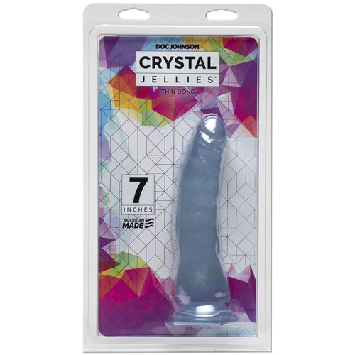 7 inch thin dong packaged in vibrant colors showcasing its lifelike design and suction cup base.