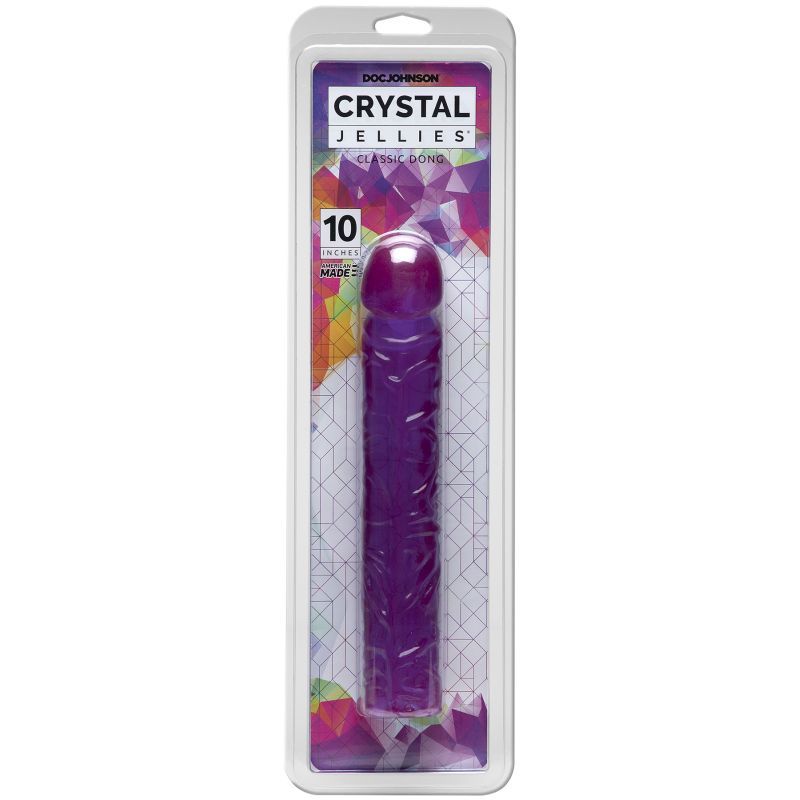 10 inch purple dong in packaging, showing classic design and vibrant color.