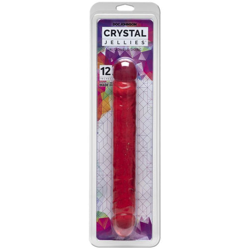 12 inch double dong pink in packaging by Doc Johnson, featuring a soft crystal jellies design.