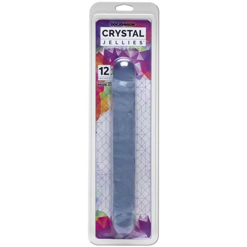 Doc Johnson 12 inch double dong in packaging showcasing the Crystal Jellies product with a clear color.