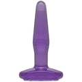 Small purple butt plug with tapered tip and flared base for secure use.