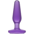Medium purple butt plug with tapered tip and flared base for comfortable use and easy insertion.