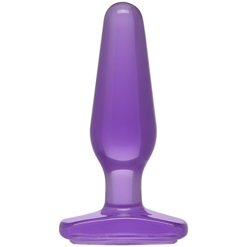 Medium purple butt plug with tapered tip and flared base for comfortable use and easy insertion.