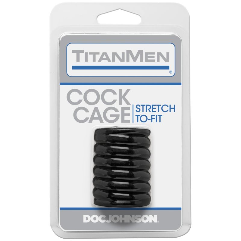 Cock Cage Black from TitanMen, stretchy design for comfort and enhanced stimulation, ideal for prolonged use.